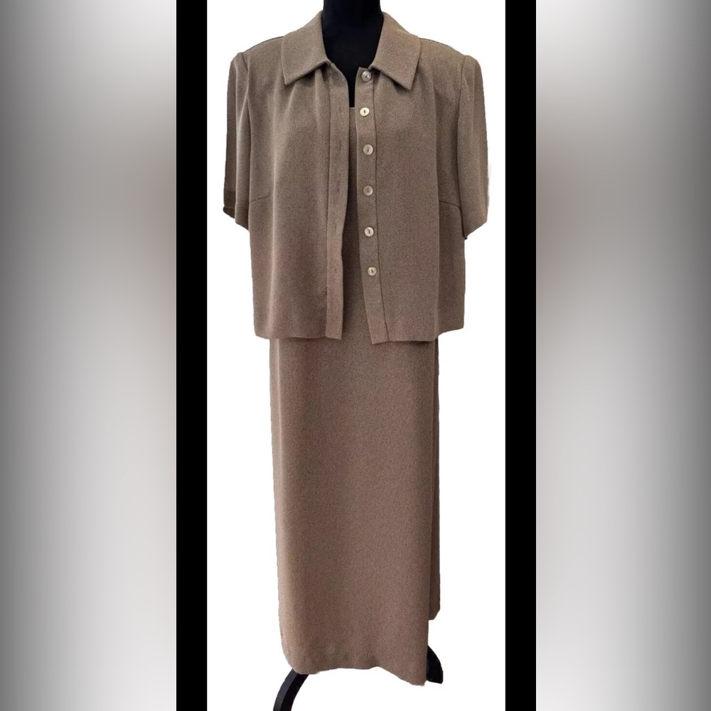 John Roberts women vintage size 14W herringbone long maxi dress jacket 2 piece